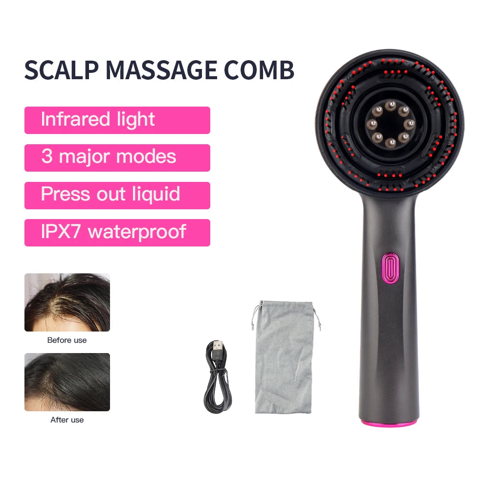 Electric Vibration Massage Comb Red Light Therapy Hair Growth Massage Scalp Brush Anti Hair Loss Liquid Oil Applicator Hair Care