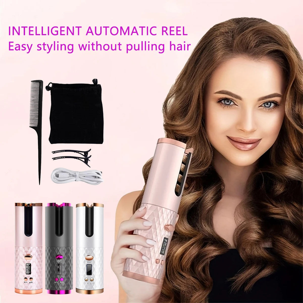 Automatic Rotation Iron, Cordless Iron, 6 Temperature Modes LCD Display Cordless Automatic Hair Roller for wavy hair