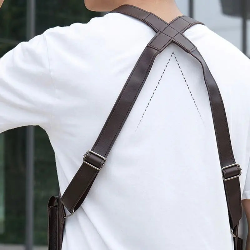 Retro Double Shoulder Strap Multi-pocket Outdoor Anti-theft Tactical Bag Men Crossbody Bags PU Waterproof Phone Bag Chest Bags