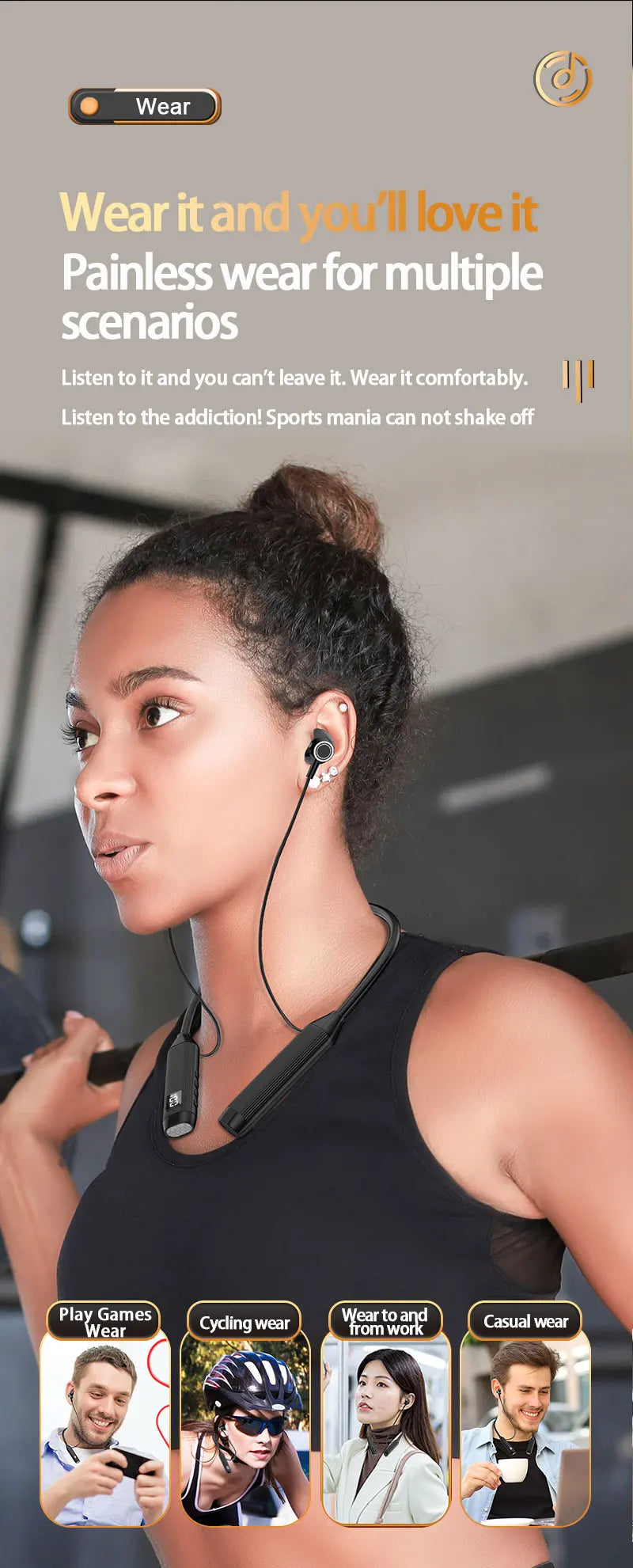 NEWMSNR Super Power Stereo Sound Wireless Headphones Bluetooth Earphones Neckband Magnetic Earbud LED Sports Headset with HD Mic