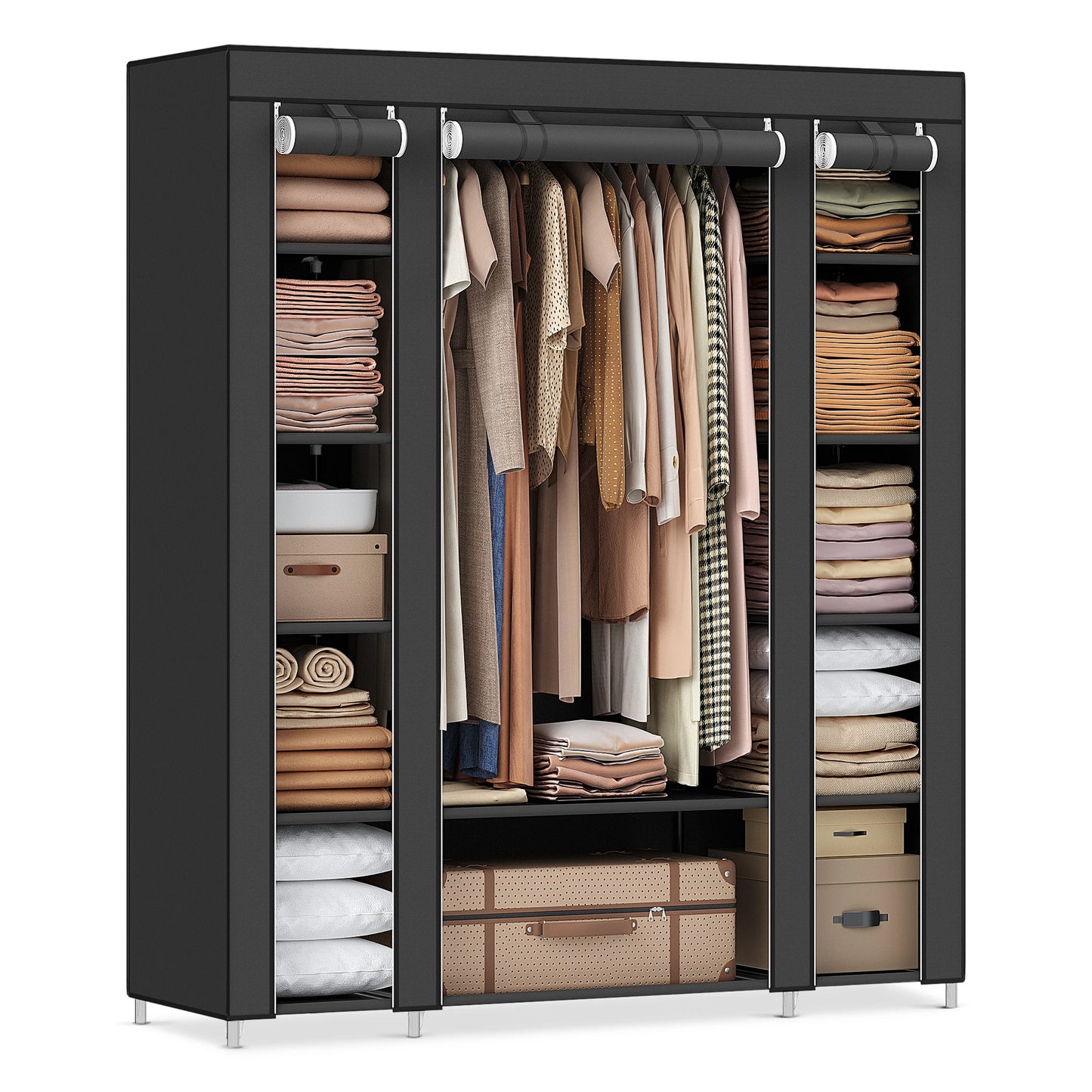 SONGMICS Fabric Wardrobe, Portable Wardrobe for Bedroom, Clothes Rail with Non-Woven Fabric Cover, Clothes Storage Organize