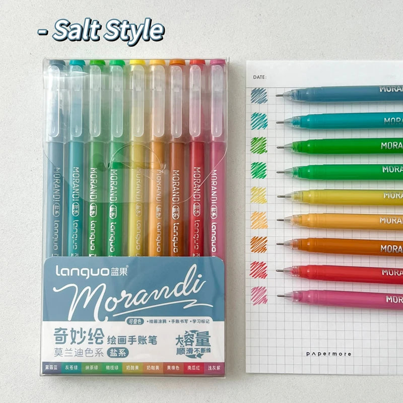 9PCS/Set Multicolor Gel Pen Colored Painting Gel Ink Pen 0.6MM DIY Graffiti Pen Morandi Retro Color Drawing Pen Art Supplies New