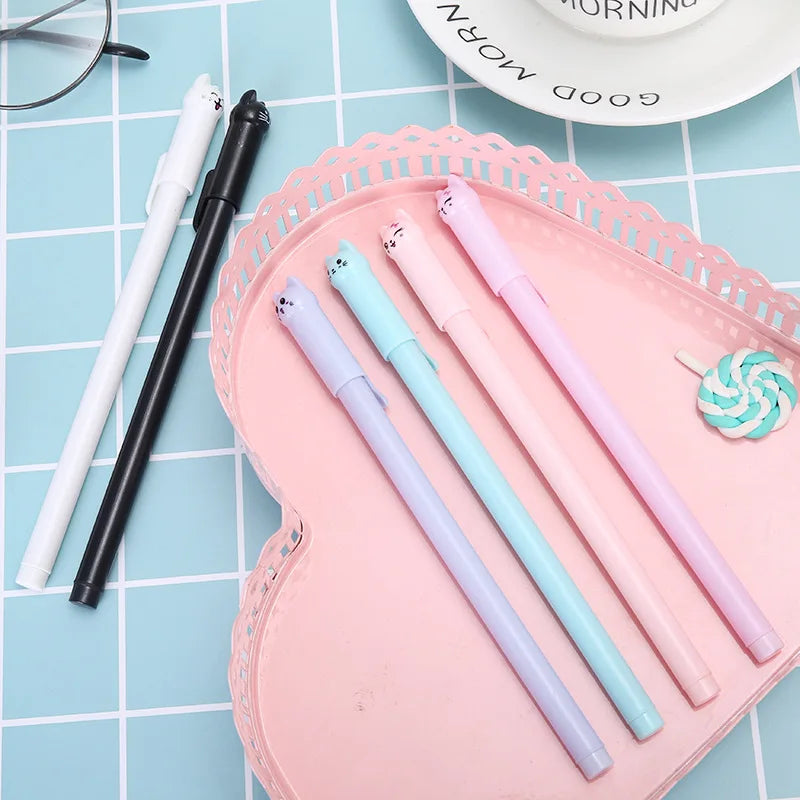 10Pcs/Lot Cute Cat Gel Pen Kawaii Kitten Neutral Pen 0.38mm Black Gel Ink Pens School Writing Stationery Office Supplies Gift