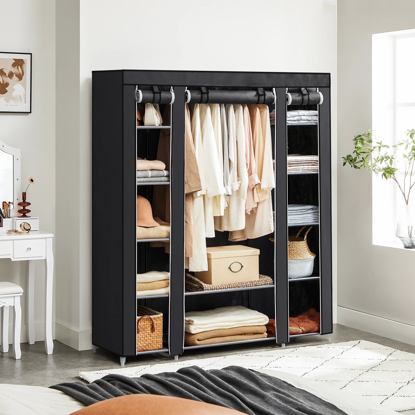 SONGMICS Fabric Wardrobe, Portable Wardrobe for Bedroom, Clothes Rail with Non-Woven Fabric Cover, Clothes Storage Organize