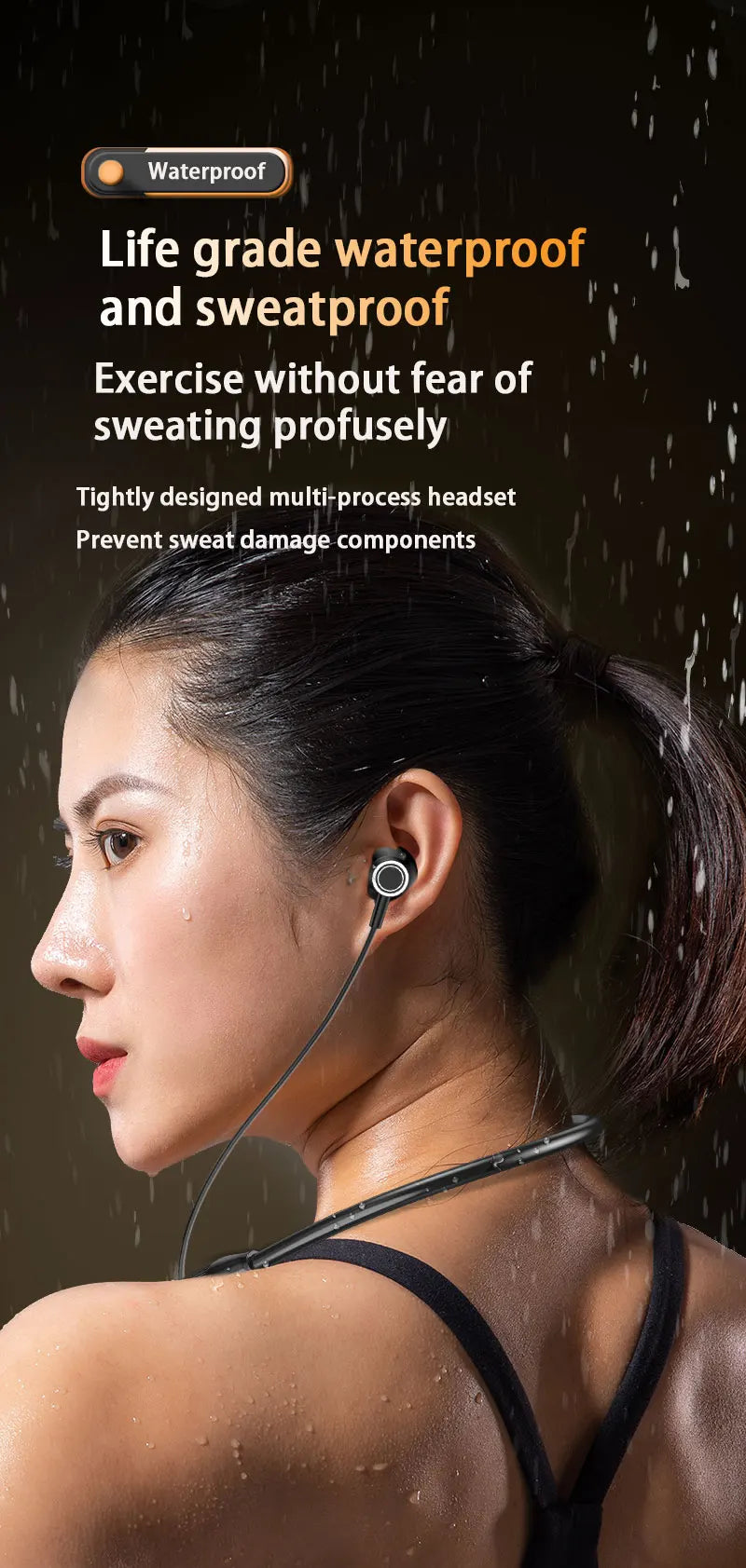 NEWMSNR Super Power Stereo Sound Wireless Headphones Bluetooth Earphones Neckband Magnetic Earbud LED Sports Headset with HD Mic