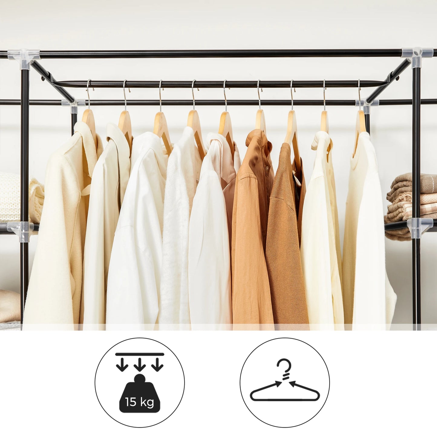 SONGMICS Fabric Wardrobe, Portable Wardrobe for Bedroom, Clothes Rail with Non-Woven Fabric Cover, Clothes Storage Organize
