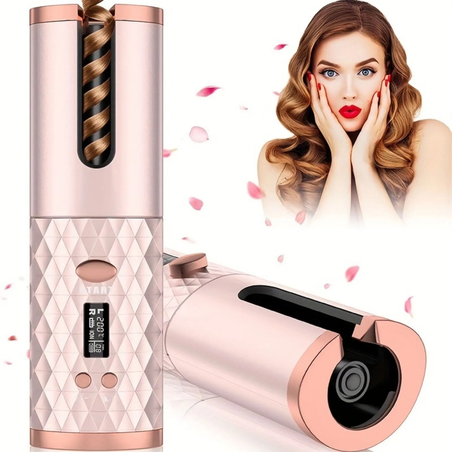 Automatic Rotation Iron, Cordless Iron, 6 Temperature Modes LCD Display Cordless Automatic Hair Roller for wavy hair