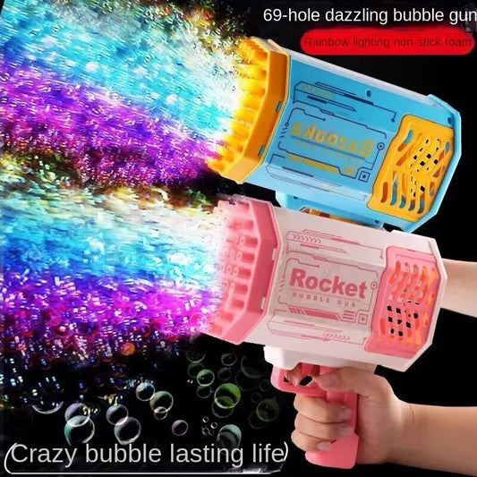 Bubble Gun Kids Toys Rocket 69 Holes Soap Bubbles Machine Gun Shape Automatic Blower With Light Pomperos Outdoor Toy Gifts Party