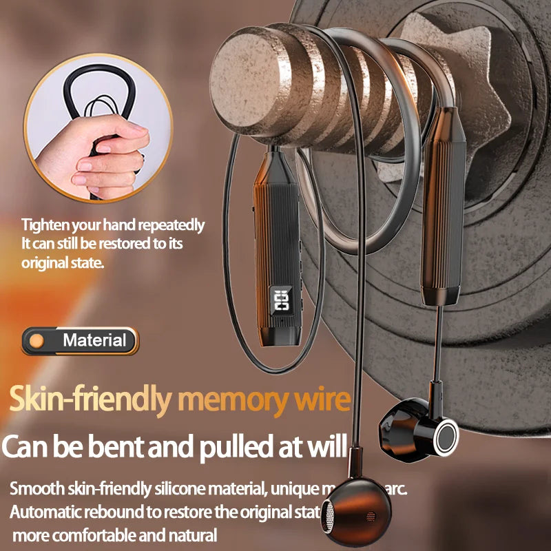 NEWMSNR Super Power Stereo Sound Wireless Headphones Bluetooth Earphones Neckband Magnetic Earbud LED Sports Headset with HD Mic