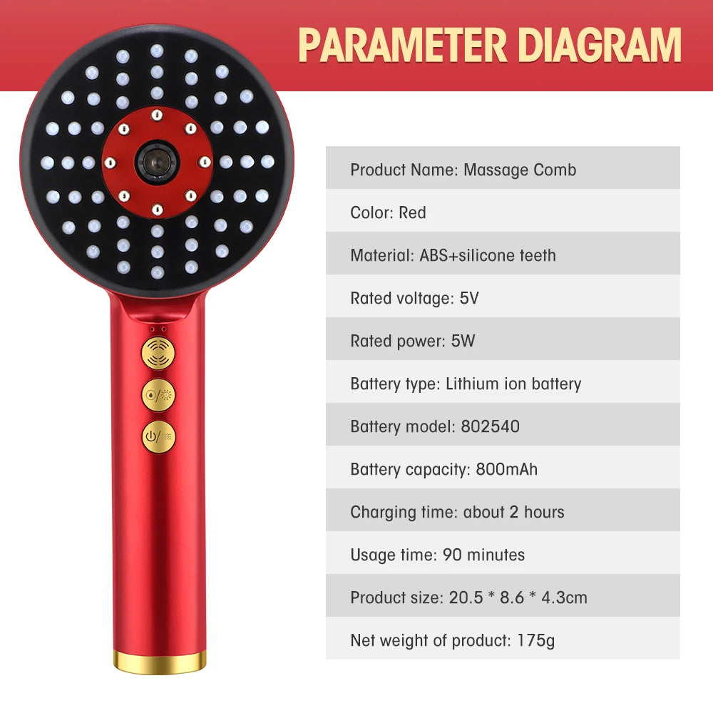 Red Light Vibration Head Massage Comb Electric Massage Comb Oil Applicator Nourishing Scalp Brush Hair Growth Anti Hair Loss