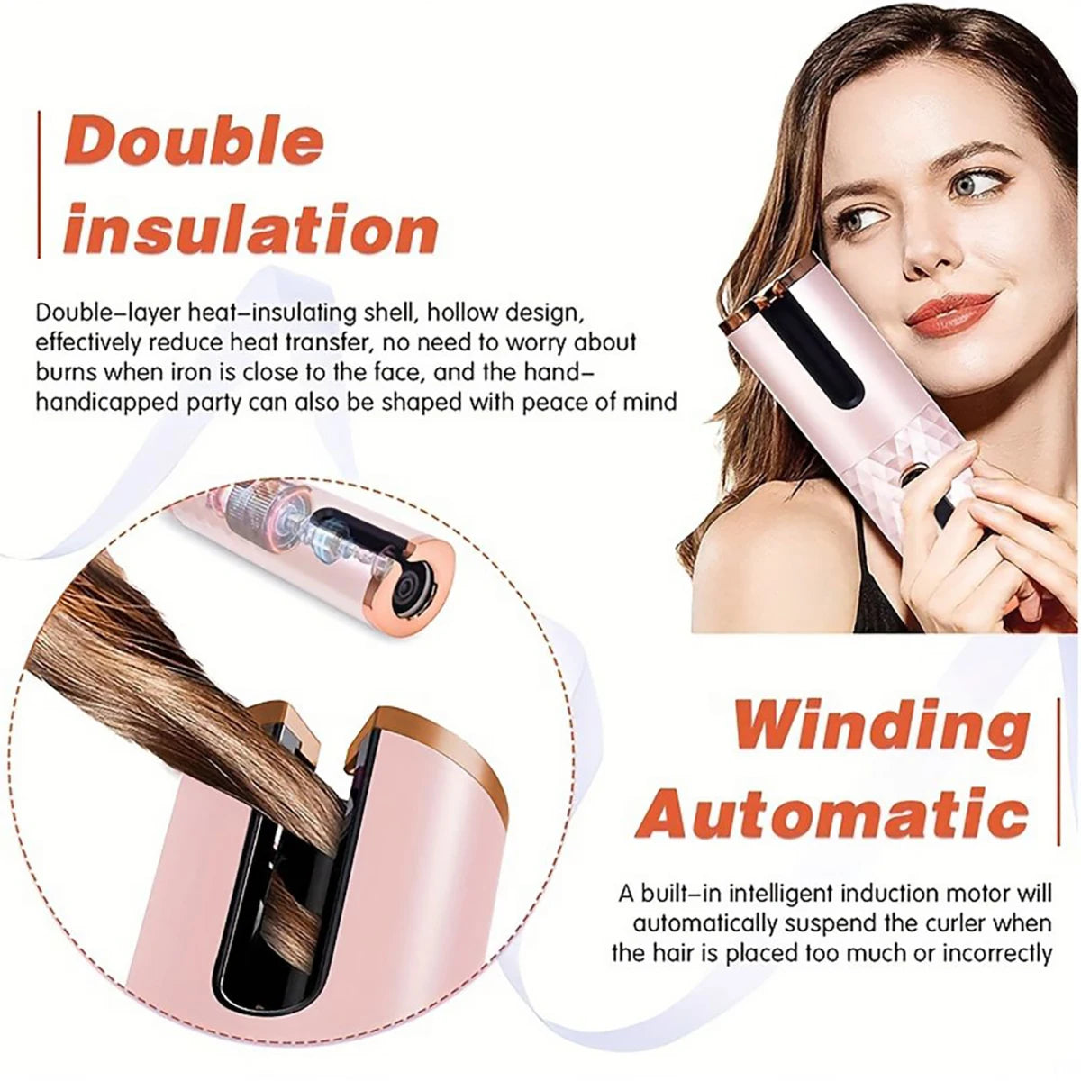 Automatic Rotation Iron, Cordless Iron, 6 Temperature Modes LCD Display Cordless Automatic Hair Roller for wavy hair