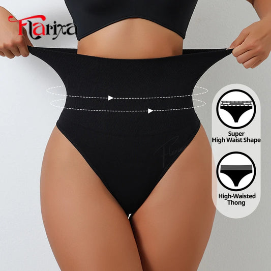 Flarixa Seamless Compression Thong Waist Cincher Body Shaper Panties Comfortable Control Briefs for Women High Waist Slimmer