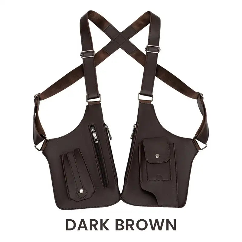 Luxury Design Men's Tactical Vest Bag High Quality PU Leather Man Chest Bag Phone Pouch Vintage Design Underarm Back Pack Bags