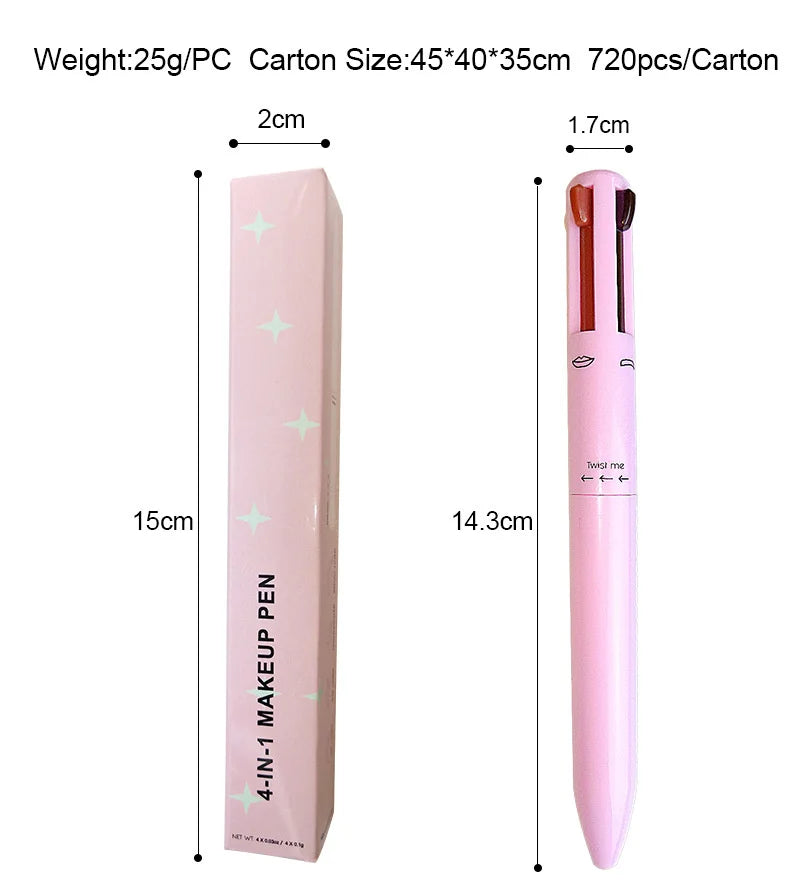 Multi-functional 4-in-1 Makeup Pencil Eyeliner Lip Liner Eyebrow Pencil Swivel Waterproof & Sweatproof Makeup Tools