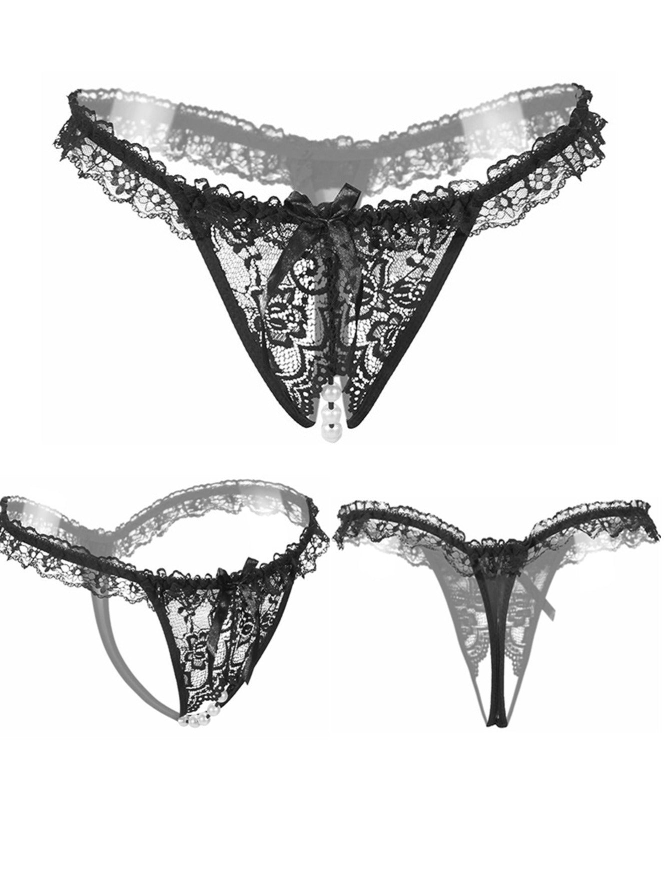 [5 pack] Women's Sexy Lace Thongs & G-strings - Sheer & Skimpy Black Lace Trim Panties for Intimate Moments and Comfortable Wear - Perfect Lingerie and Underwear for Any Occasion